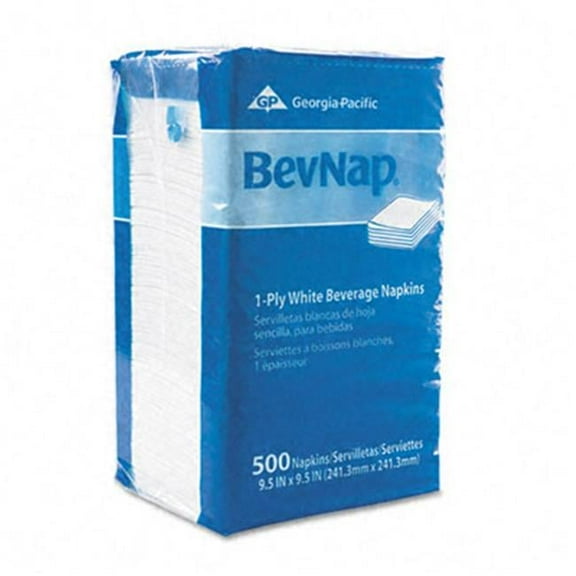 Georgia Pacific  BevNap 1-Ply Beverage Napkins - White - 9.5in. x 9.5in. - 4000/Carton