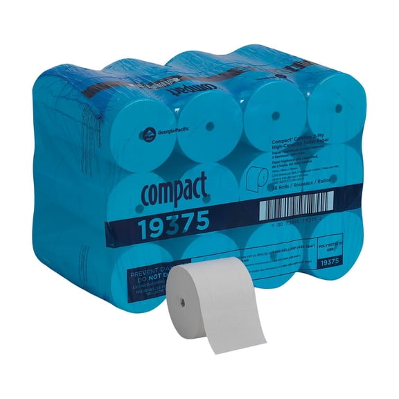 Compact by Georgia-Pacific PRO Coreless 2-Ply Recycled Toilet Paper, White, 1000 Sheets Per Roll, 36 Toilet Tissue Rolls Per Case, 19375