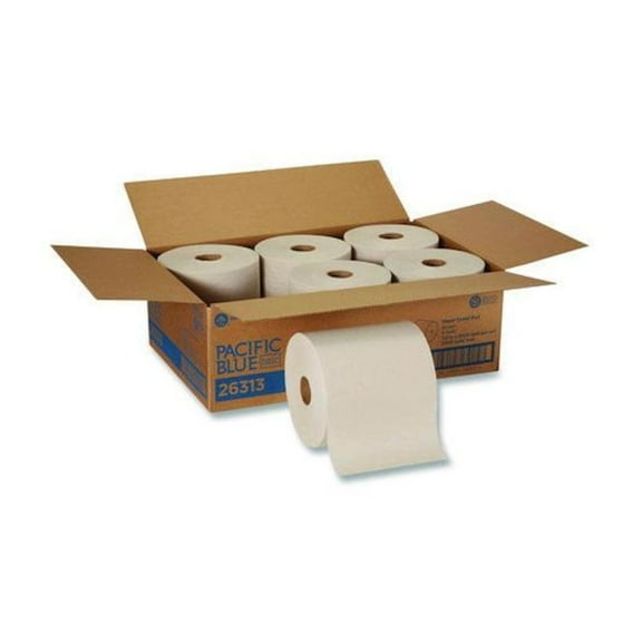 Georgia Pacific Pacific Blue Basic Recycled Paper Towel Roll, 1-Ply, 7.87 " x 1,000 ft, Brown, 6/Carton