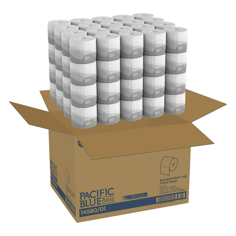 Pacific Blue Basic Bathroom Tissue, Septic Safe, 1-Ply, White, 1,210 Sheets/Roll, 80 Rolls/Carton Pacific Blue Basic Bathroom Tissue, Septic Safe, 1-Ply, White, 1,210 Sheets/Roll, 80 Rolls/Carton