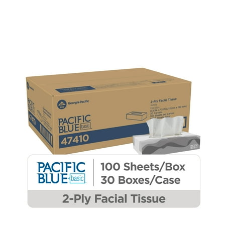 Pacific Blue Basic® 2-Ply Facial Tissue by GP PRO (Georgia-Pacific), Flat Box, 30 Boxes Per Case