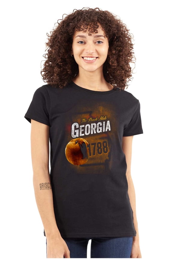 Georgia Peach State Pride Distressed Womens Slim Fit Graphic Tee Brisco Brands L