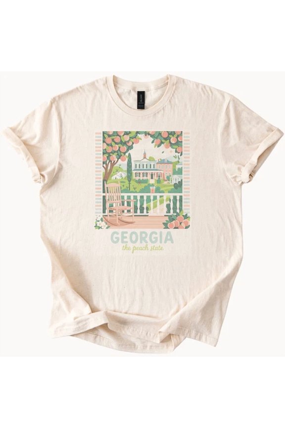 Georgia Peach State T Shirt Southern Porch Graphic With Rocking Chair Tee Size S-5Xl Heygategoo Tee