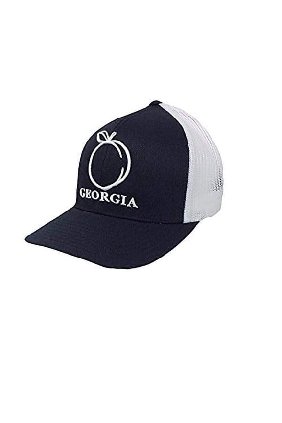 Georgia Peach Trucker Hat-Black Cap with White Mesh and White Embroidery