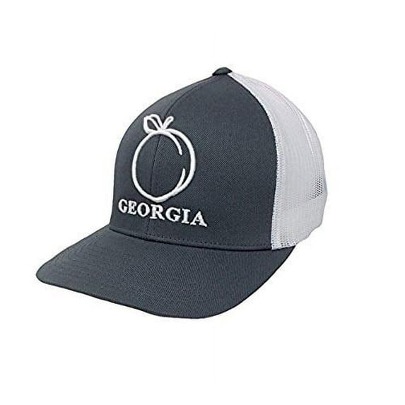 Georgia Peach Trucker Hat-Charcoal Cap with White Mesh and White Embroidery