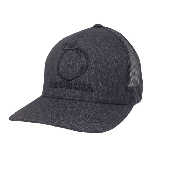 Georgia Peach Trucker Hat-Heathered Black Cap with Black Mesh and Black Embroidery