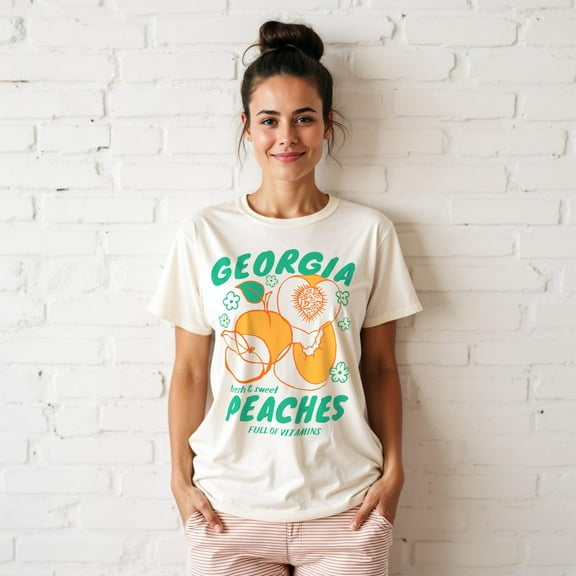 Georgia Peaches Shirt, Summer Graphic Tee, Peach Fruit T Shirt, Southern Aesthetic Top, Cute Vintage Style Unisex Casual Soft Cotton Tee
