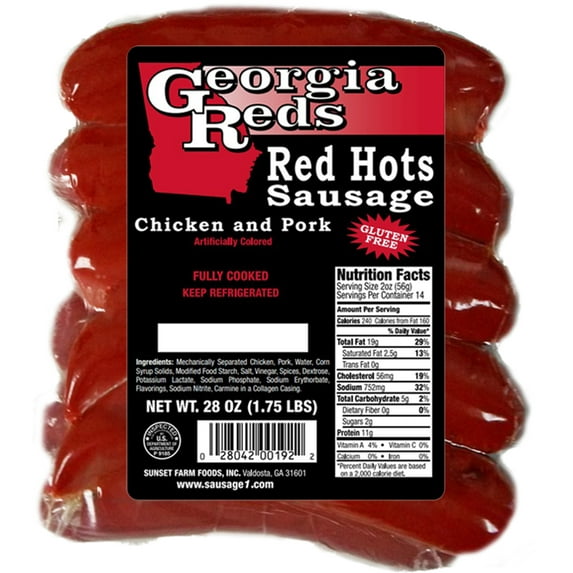 Georgia Reds Red Hots Chicken & Pork Smoked Sausage