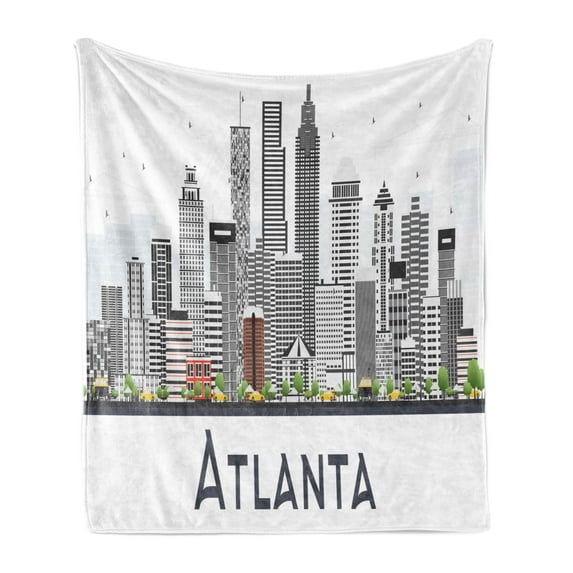 Georgia Soft Flannel Fleece Throw Blanket, Atlanta Skyline with Modern Architecture, Cozy Plush for Indoor and Outdoor Use, 50" x 60", Dark Blue Grey White, by Ambesonne