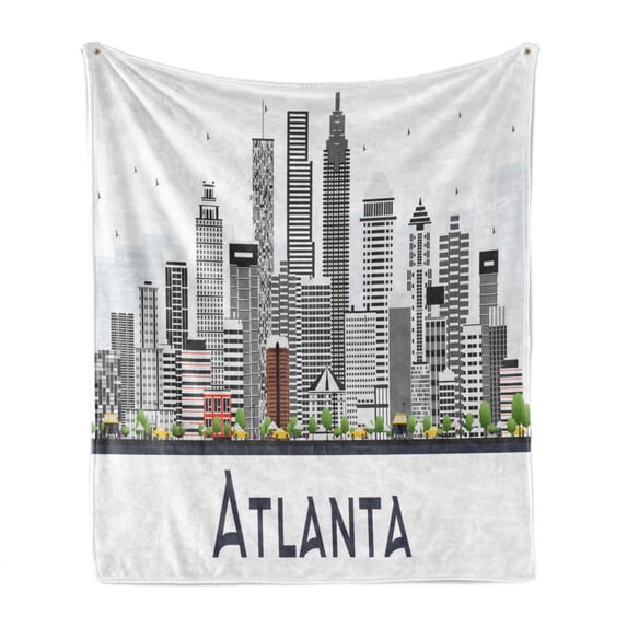 Georgia Soft Flannel Fleece Throw Blanket, Atlanta Skyline with Modern Architecture, Cozy Plush for Indoor and Outdoor Use, 50" x 70", Dark Blue Grey White, by Ambesonne