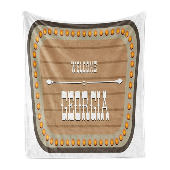 Georgia Soft Flannel Fleece Throw Blanket, Pattern of Vintage Country-Themed Wording on a Sign, Cozy Plush for Indoor and Outdoor Use, 50" x 70", Camel Marigold, by Ambesonne