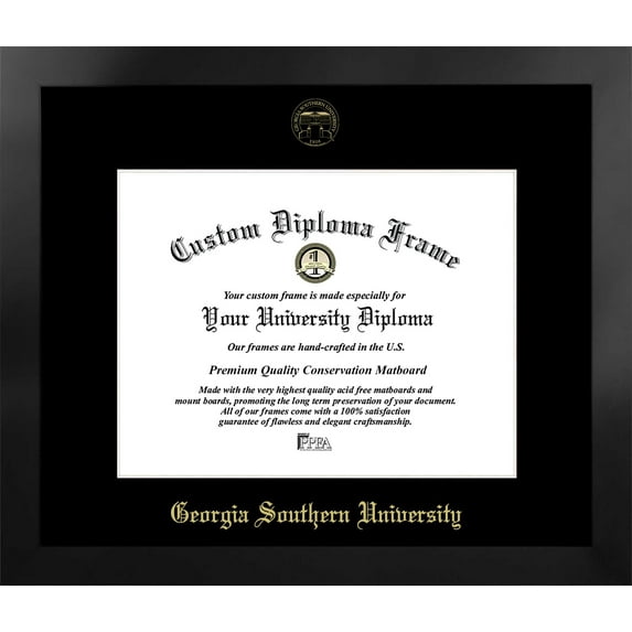 Georgia Southern 15w x 12h Manhattan Black Single Mat Gold Embossed Diploma Frame with Bonus Campus Images Lithograph (value savings at $59)