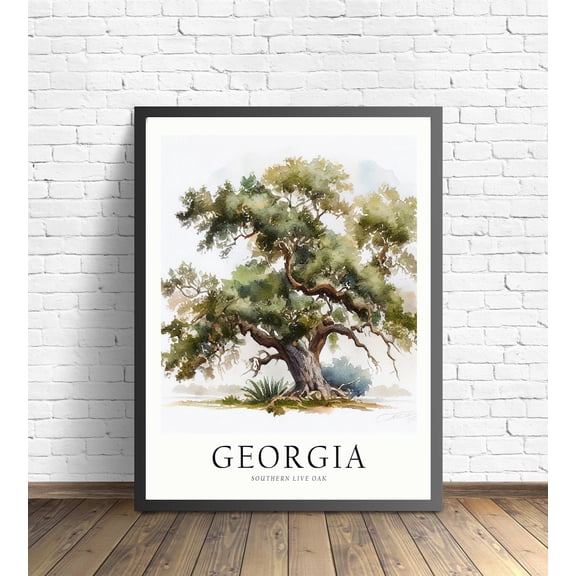 Georgia Southern Live Oak Tree Wall Art Print, Nature Decor