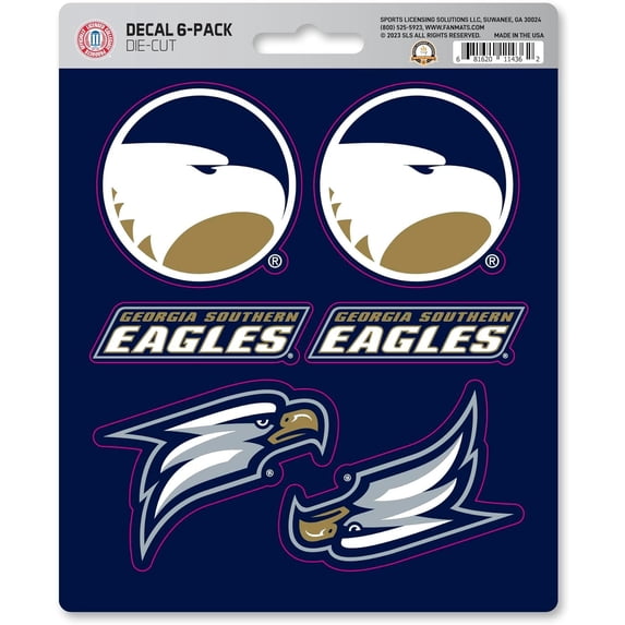Georgia Southern University Eagles 6-Piece Decal Sticker Set, 5x6 Inch Sheet, Gift for football fans for any hard surfaces around home, automotive, personal items