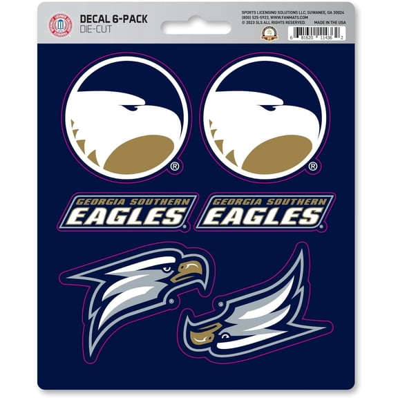 Georgia Southern University Eagles 6-Piece Decal Sticker Set, 5x6 Inch Sheet, Gift for football fans for any hard surfaces around home, automotive, personal items