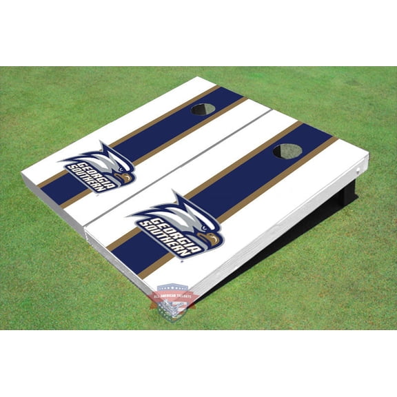 Georgia Southern University Head Logo Blue And White Matching Long Stripe Cornhole Boards