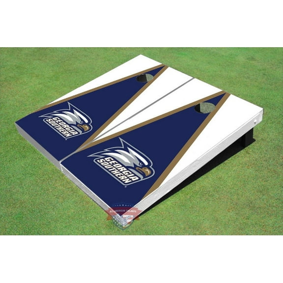 Georgia Southern University Head Logo Blue And White Matching Triangle Cornhole Boards
