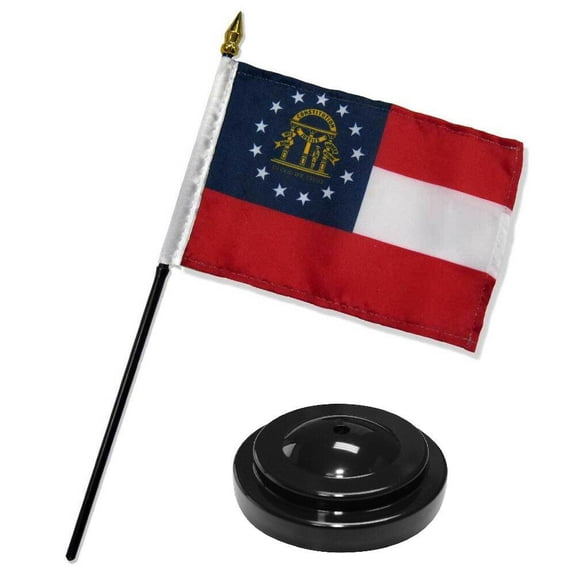 Georgia State Flag 4"x6" Desk Set Table Stick Black Base