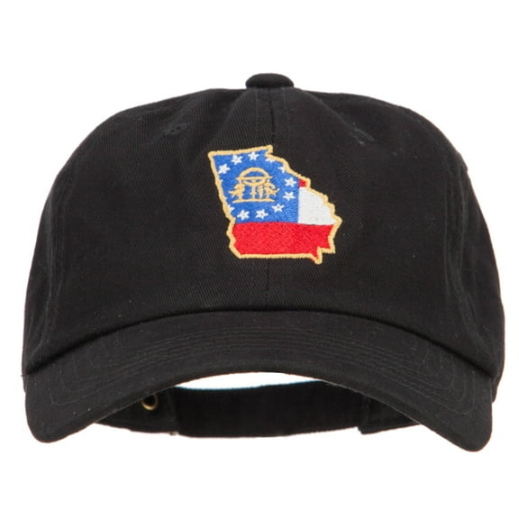 Georgia State Flag Map Embroidered Unstructured Washed Cap - Black OSFM
