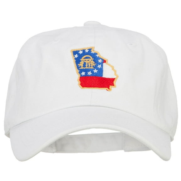 Georgia State Flag Map Embroidered Unstructured Washed Cap - White OSFM