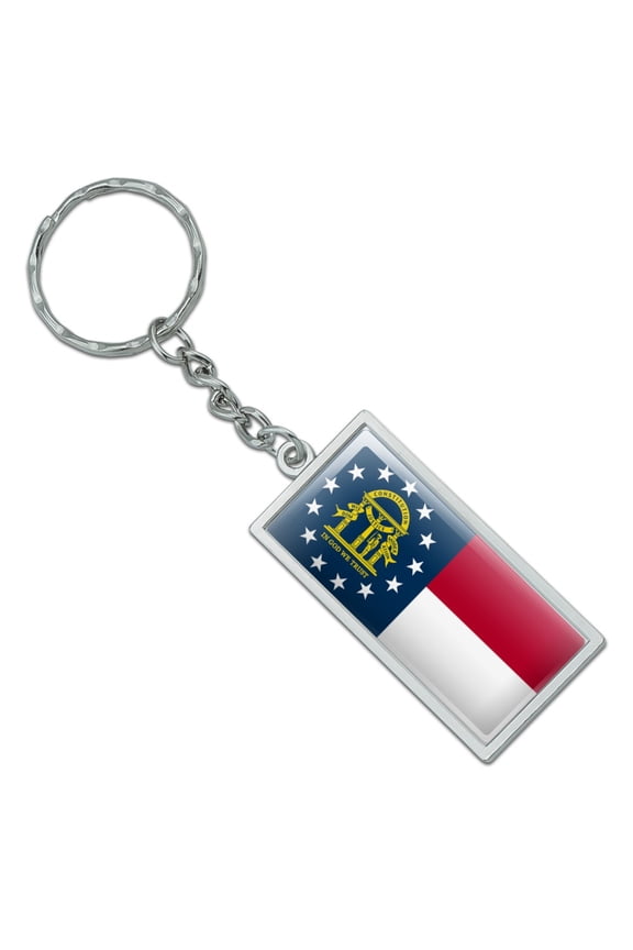 Georgia State Flag Rectangle Keychain in Chrome Plated Metal