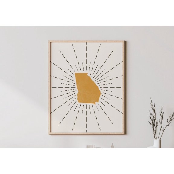 Georgia State Map Mid Century Wall Art Decor Unframed Paper Print