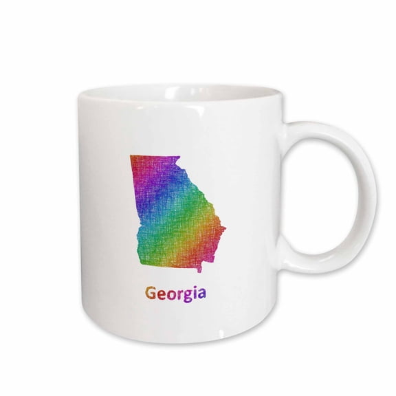 3drose, Georgia State Map - Rainbow Sketch Design, 11oz Mug