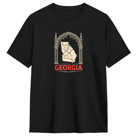 Georgia State Map Retro Graphic Tee for Men and Women, Fun Party Cotton Short Sleeves T-Shirt