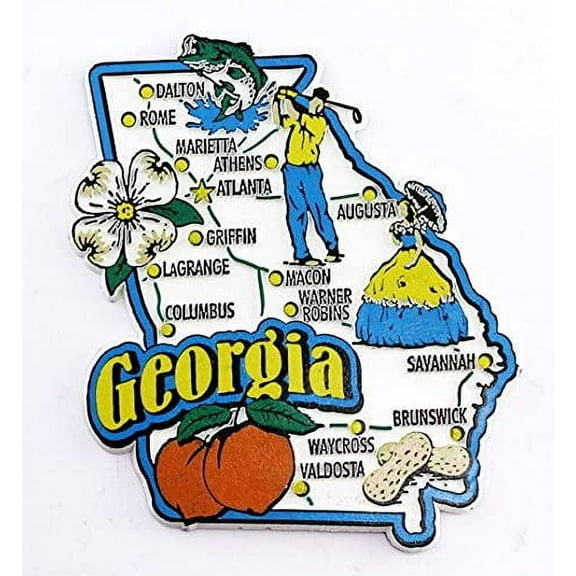 Georgia State Map and Landmarks Collage Fridge Souvenir Collectible Magnet FMC
