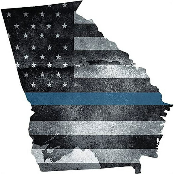Georgia State Thin Blue Line Decal GA Tattered American Flag Police 3M Reflective sticker