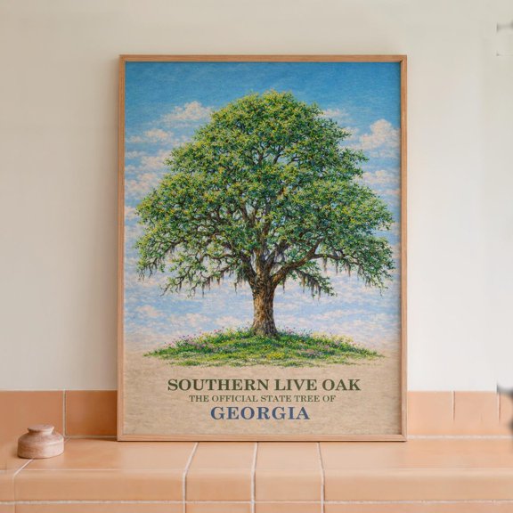Georgia State Tree Live Oak Botanical Print Wall Art