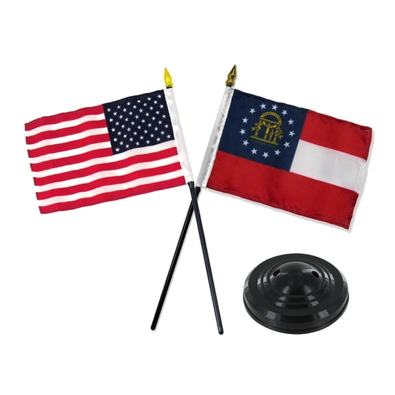 Georgia State w/ USA America American Flag 4"x6" Desk Set Table Stick Black Base