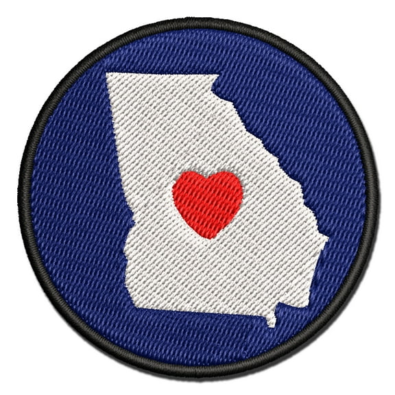 Georgia State with Heart Applique Multi-Color Embroidered Iron-On Patch - 3.5 Inch Large