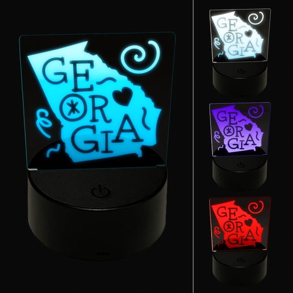 Georgia State with Text Swirls LED Night Light Sign 3D Illusion Desk Nightstand Lamp