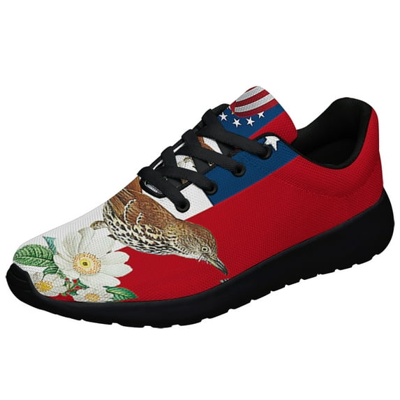 Georgia Stte Brown Thrasher Bird and Cherokee Rose Flower Shoes Sneakers Black Size 4.5
