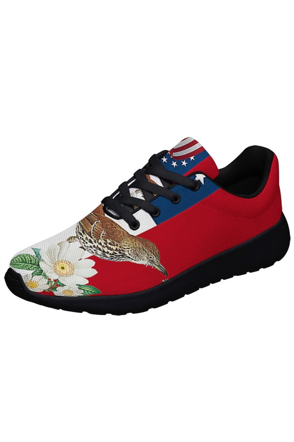 Georgia Stte Brown Thrasher Bird and Cherokee Rose Flower Shoes Sneakers Black Size 6