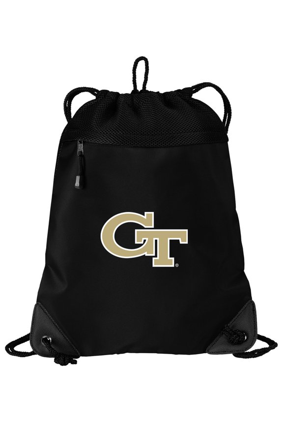 Georgia Tech Drawstring Bag TWO SECTION GT Yellow Jackets Cinch Pack Backpack - Unique Mesh & Microfiber