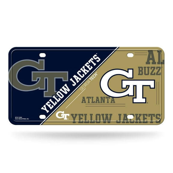 Georgia Tech NCAA Yellow Jackets Multi-Color Standard 12x6 Metal License Plate Auto Tag