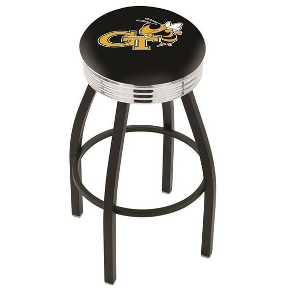 Georgia Tech Yellow Jackets 30" Black Wrinkle Swivel Bar Stool with Chrome Ribbed Ring