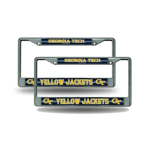 Georgia Tech Yellow Jackets Glitter Bling Chrome License Plate Frame - Set of 2 Frames