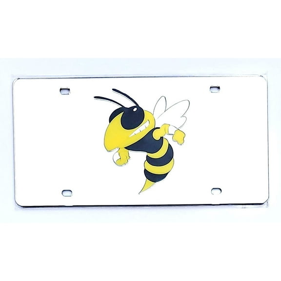 Georgia Tech Yellow Jackets Premium Laser Cut Tag License Plate, Mirrored Acrylic Inlaid, 12x6 Inch