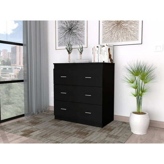 Georgia Three Drawer Dresser, Metal Handles, Superior Top Black
