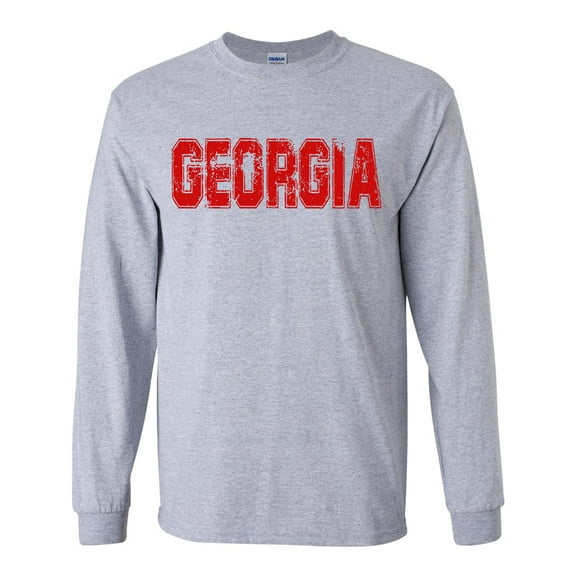 Georgia Tshirt Football Team Color Red and Black Distressed Georgia State Name Bulldogs Mens Long Sleeve T-shirt Graphic Tee-Red-xxxl