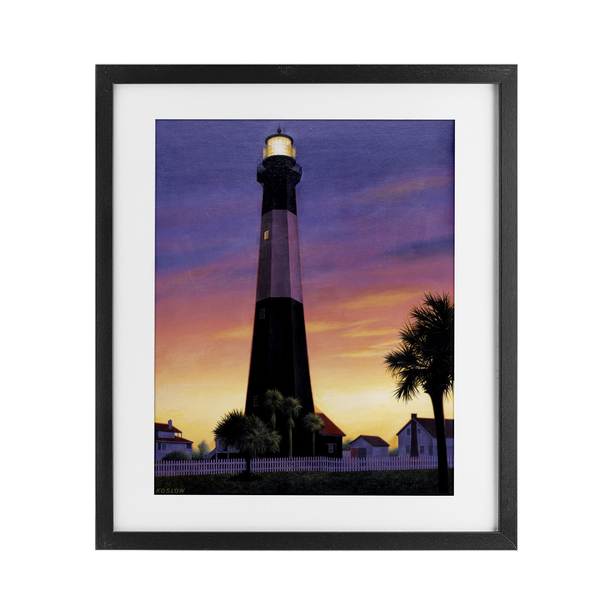 Georgia Tybee Island Lighthouse Black Framed Print Under Glass, design by Wind River Studios