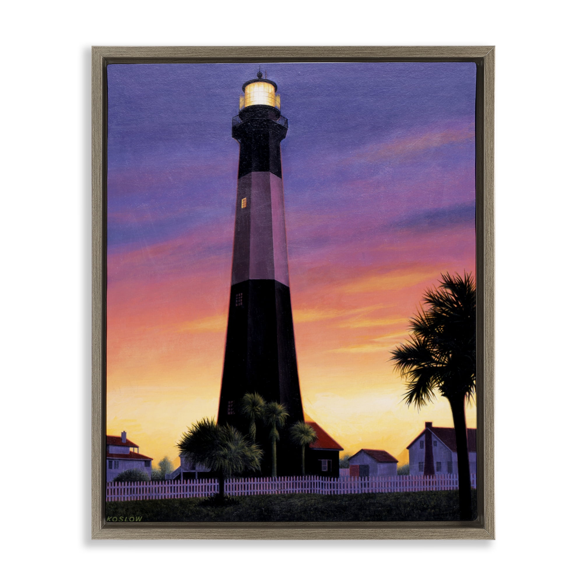 Georgia Tybee Island Lighthouse Brown Framed Floater Canvas Wall Art, design by Wind River Studios