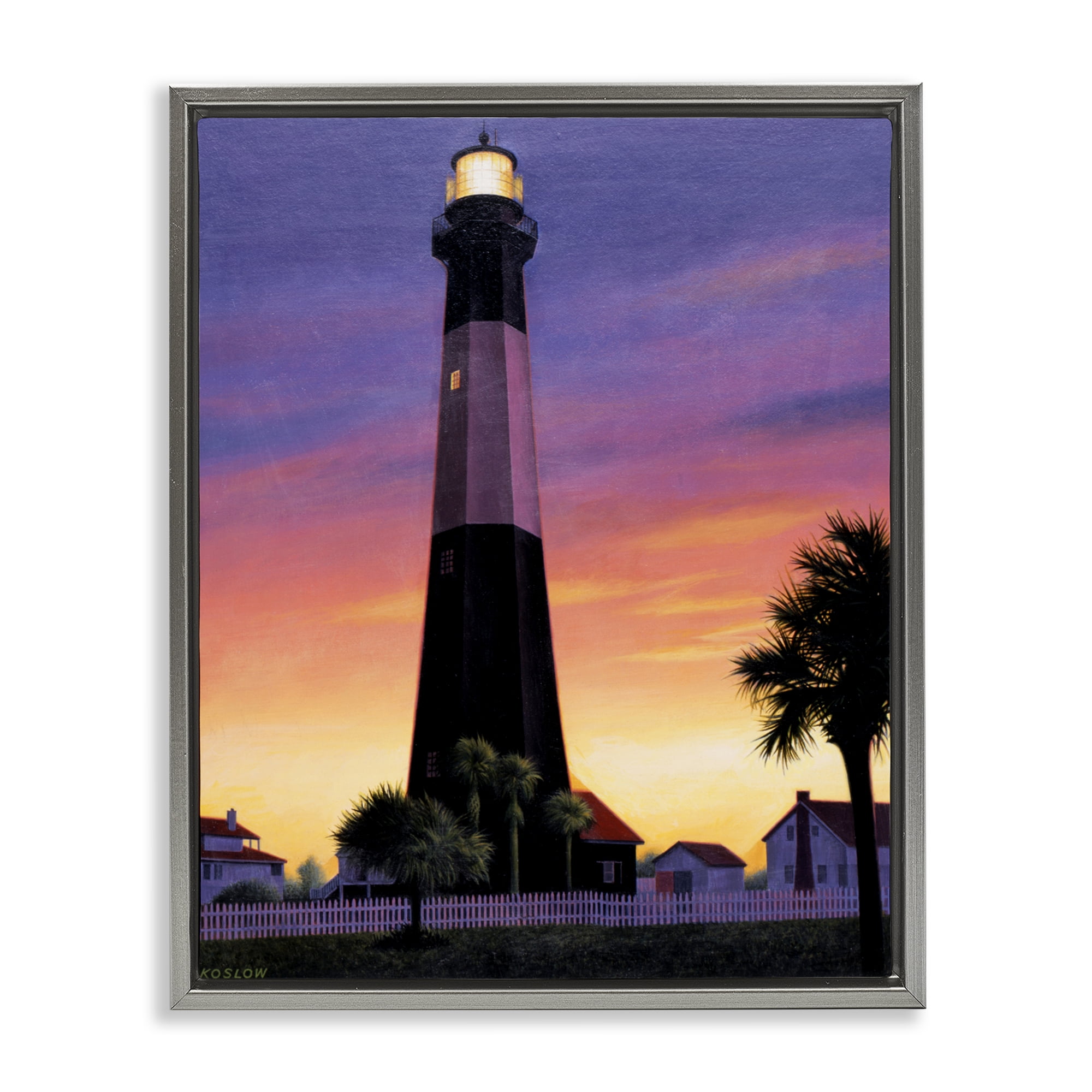Georgia Tybee Island Lighthouse Gray Framed Floater Canvas Wall Art, design by Wind River Studios