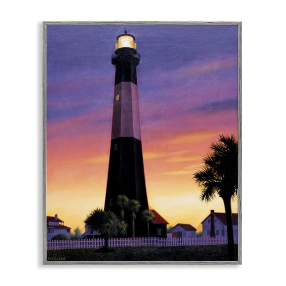 Georgia Tybee Island Lighthouse Gray Framed Giclee Art, design by Wind River Studios