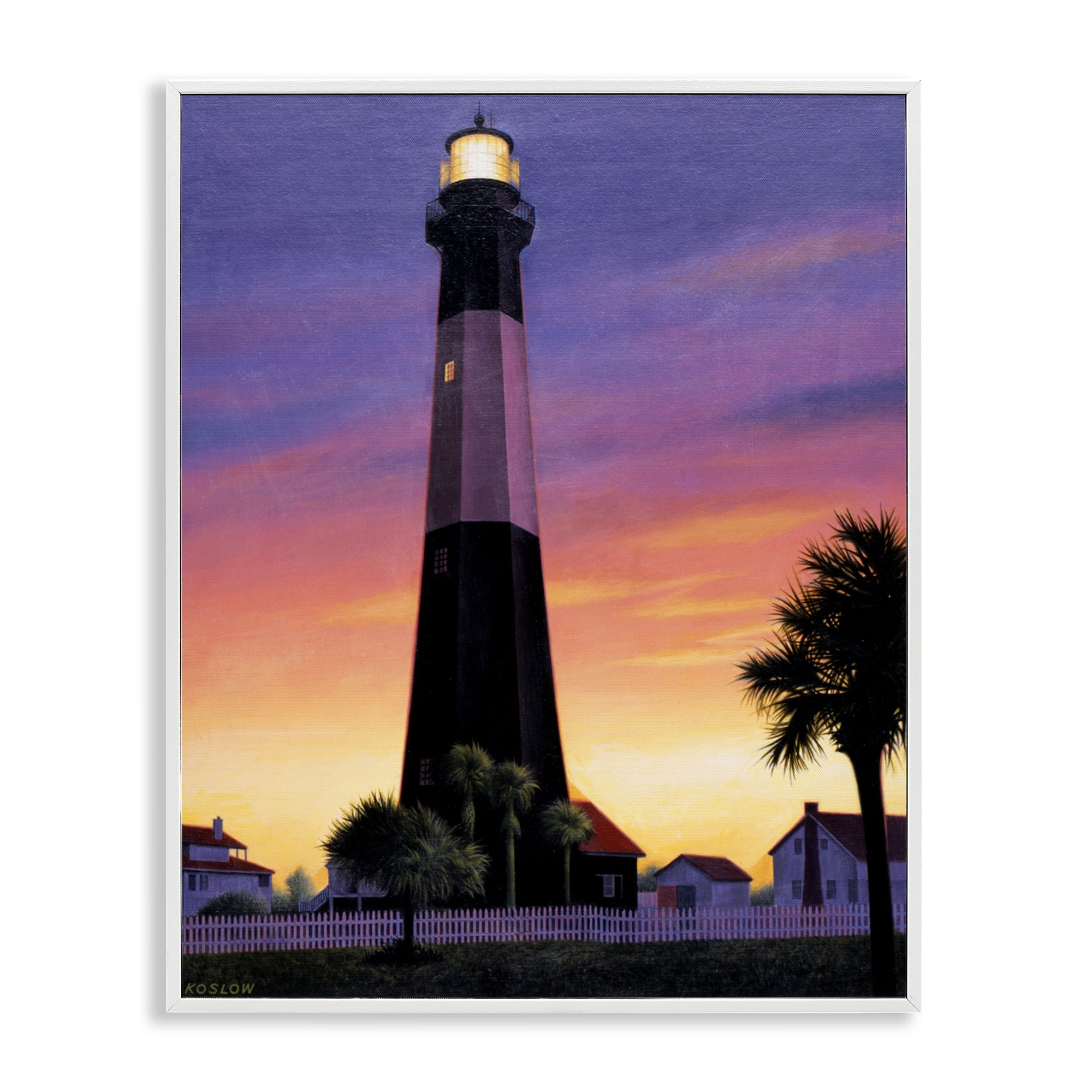 Georgia Tybee Island Lighthouse White Framed Giclee Art, design by Wind River Studios