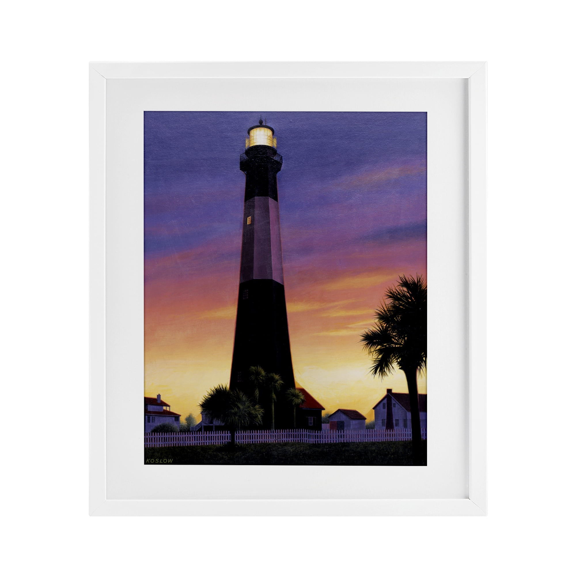 Georgia Tybee Island Lighthouse White Framed Print Under Glass, design by Wind River Studios