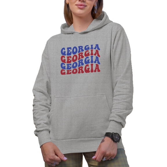 Georgia, USA State or Country, Groovy Retro Wavy Text Merch Gift, Heather Grey Hooded Sweatshirt or Hoodie, 3XL